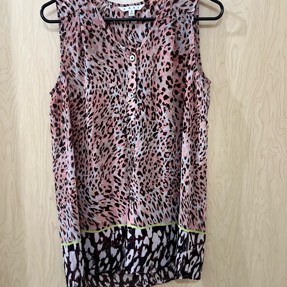CAbi Pink and Gray Sleeveless Button Down Tunic